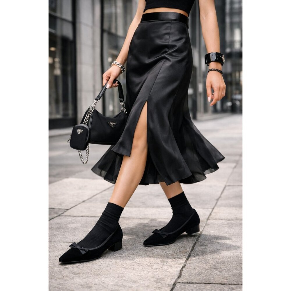 Fabio Rusconi Black Velvet Bow Ballet Flats Pointed Toe Low Heel Italy EU 38